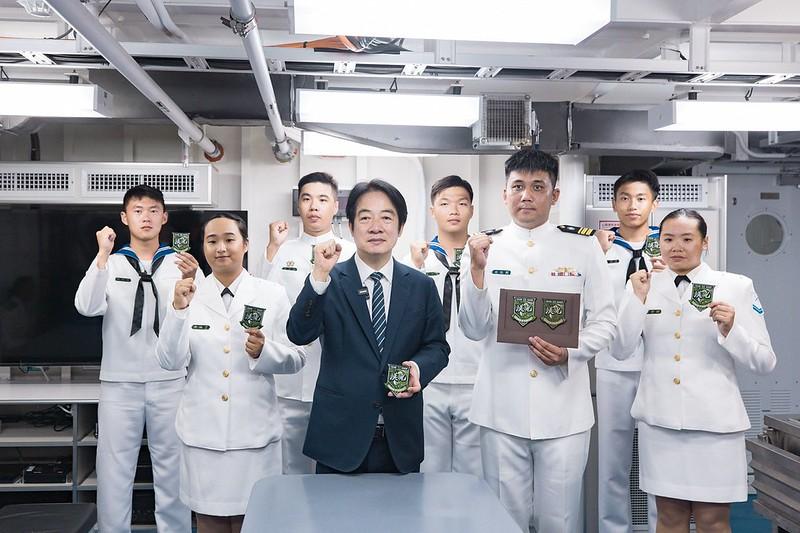 Taiwan President Lai Ching-te attends the commissioning ceremony for the ROC Navy’s Dan Chiang warship in Kaohsiung in July 2026 and wishes participants success in the Han Kuang 42 military exercise. (Courtesy of the Office of the ROC President)