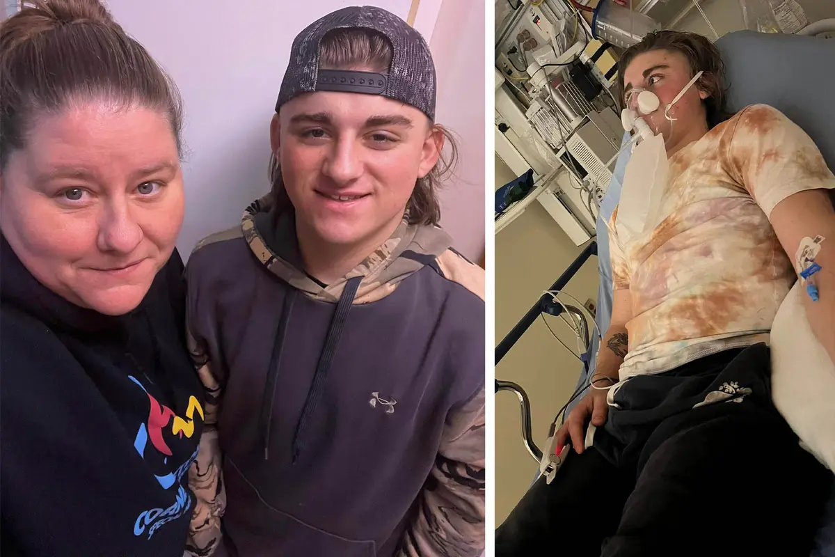 (Left) Christine Fox and her son, Zeke Fox (Courtesy of Christine Fox); (Right) Zeke Fox receives treatment for smoke inhalation after the fire.