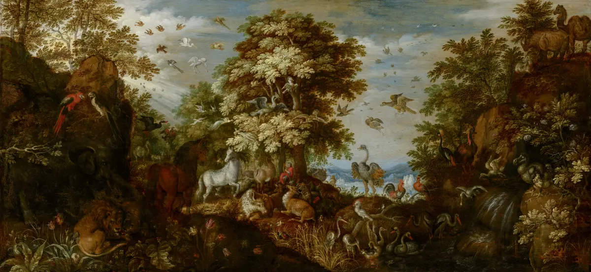 “Orpheus Charming the Animals With His Music,” 1627, by Roelant Savery. Oil on panel; 24 9/16 inches by 51 13/16 inches. Mauritshuis, The Hague, Netherlands. (Public Domain)