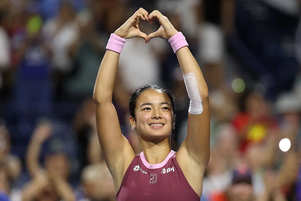 Alexandra Eala of the Philippines celebrates her win against Alycia Parks of the United States during day four of the National Bank Open Presented by Rogers at Sobeys Stadium in Toronto, Ontario, on Aug. 5, 2026. (Matthew Stockman/Getty Images)