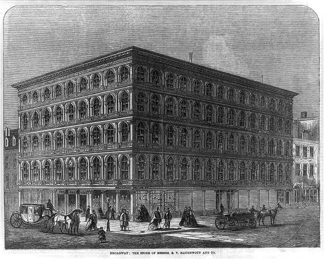 "Broadway: The Store of Messrs. E.V. Haughwout and Co." Woodcut from Illustrated London News, April 2, 1859. Library of Congress. (Public Domain)