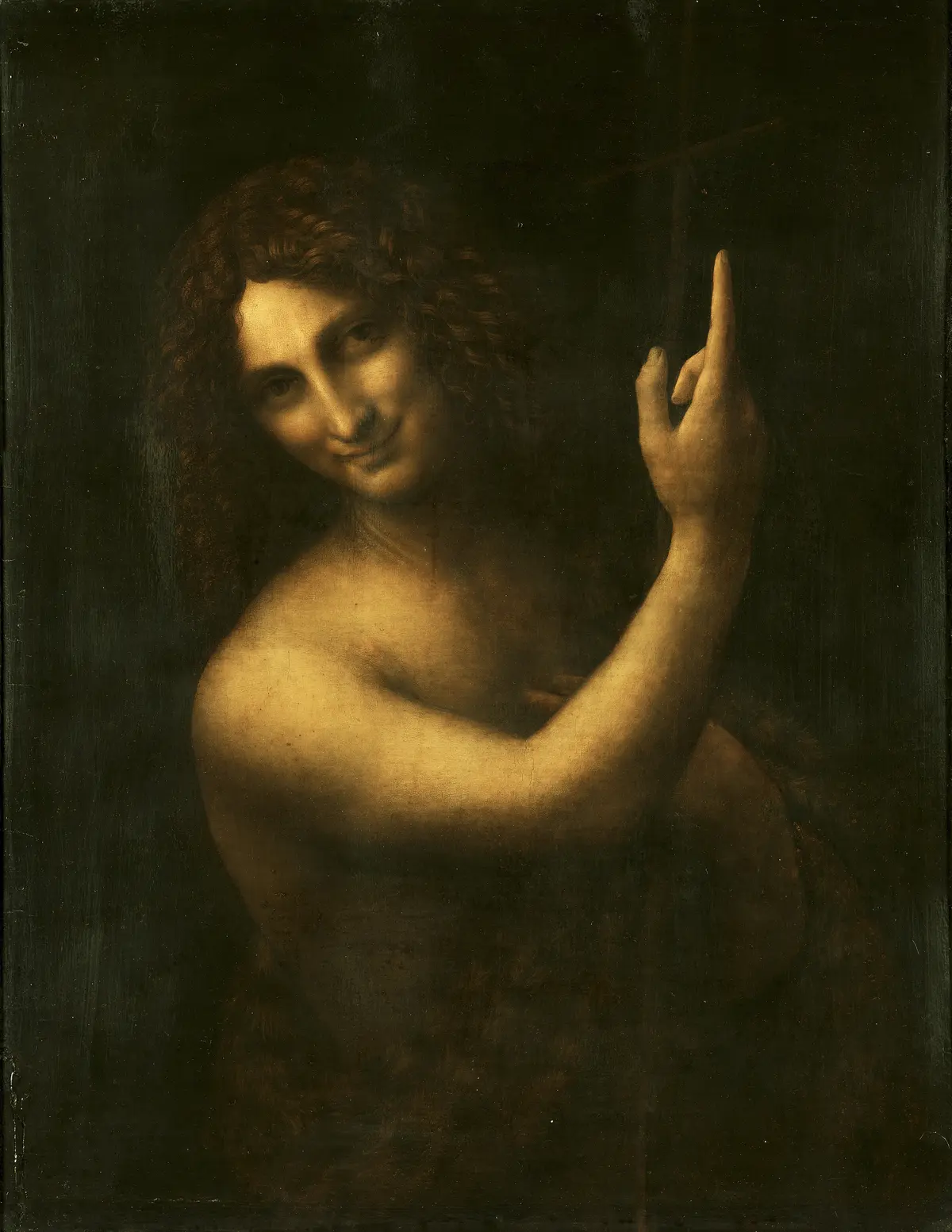 "Saint John the Baptist," 1513–1516, by Leonardo da Vinci. Oil on panel; 27 1/4 inches by 22 7/16 inches. Louvre Museum, Paris. (Public Domain)