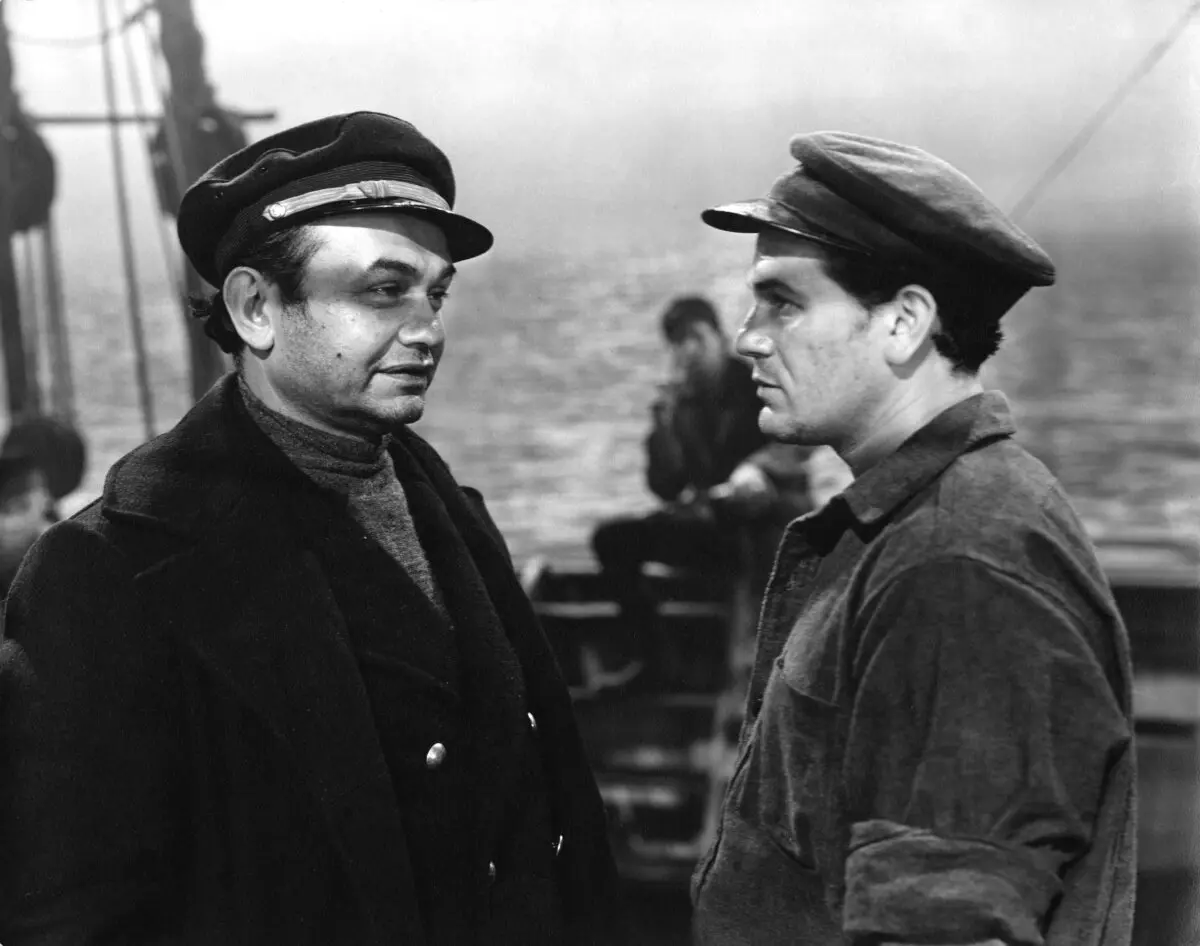 (Edward G. Robinson, L) and (John Garfield), in "The Sea Wolf." (Warner Bros. Pictures)