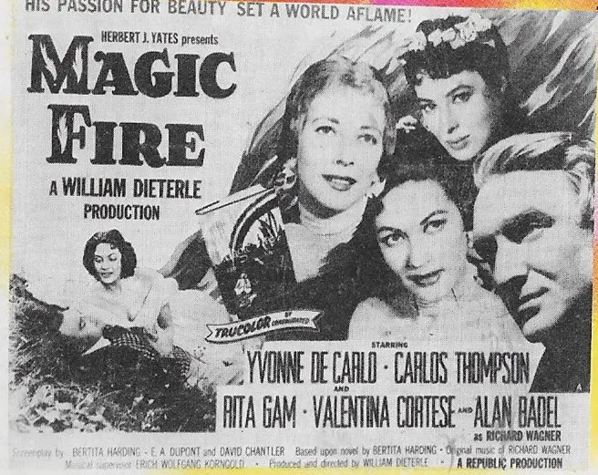 Poster for "Magic Fire" with reference to Korngold as musical supervisor. (Warner Bros. Pictures)
