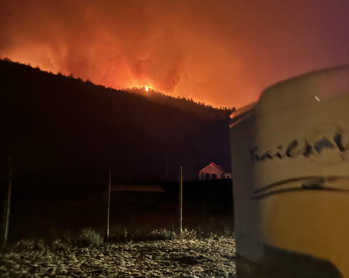 The Garnet Valley, B.C., on Aug. 7, 2026, as horses were being evacuated by Candy and Dirk Van Hees to be taken to safety at the Barn Equestrian centre in Kelowna, B.C. (Courtesy of Candy and Dirk Van Hees)