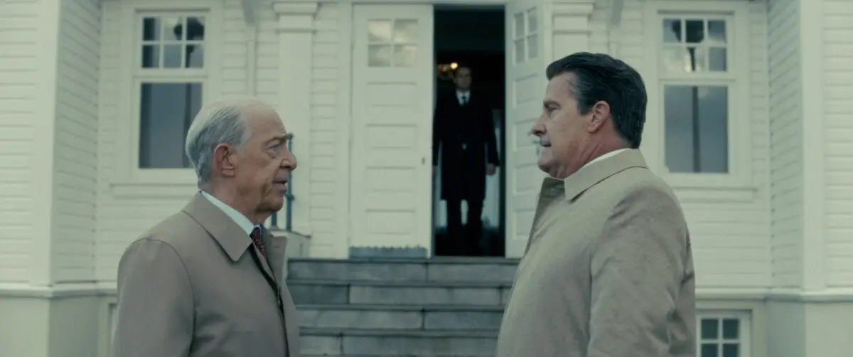 Reagan's Secretary of State George Shultz (J.K. Simmons, L) and Ronald Reagan (Jeff Daniels) face off, in "The Brink of War." (Angel Studios)
