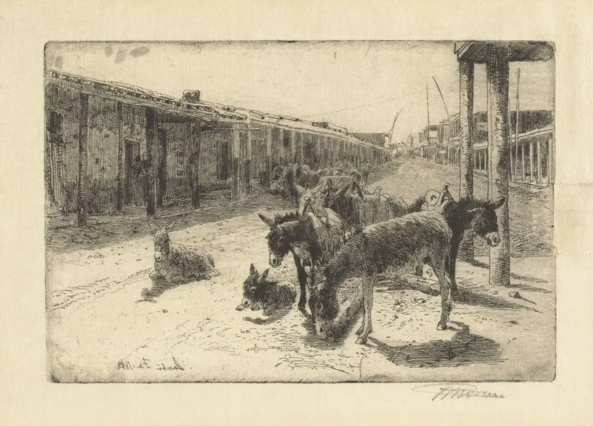 “Santa Fe,” 1883, by Peter Moran. Etching. (Public Domain)