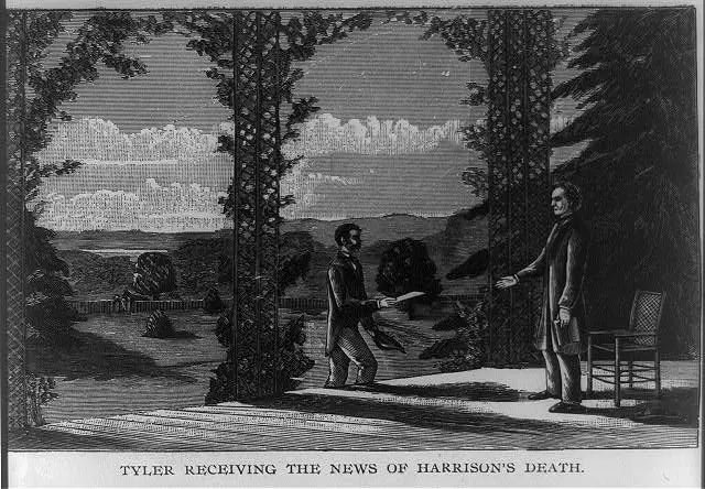"Tyler Receiving the News of Harrison's Death." Book illustration from "The Lives of the Presidents." Library of Congress. (Public Domain)