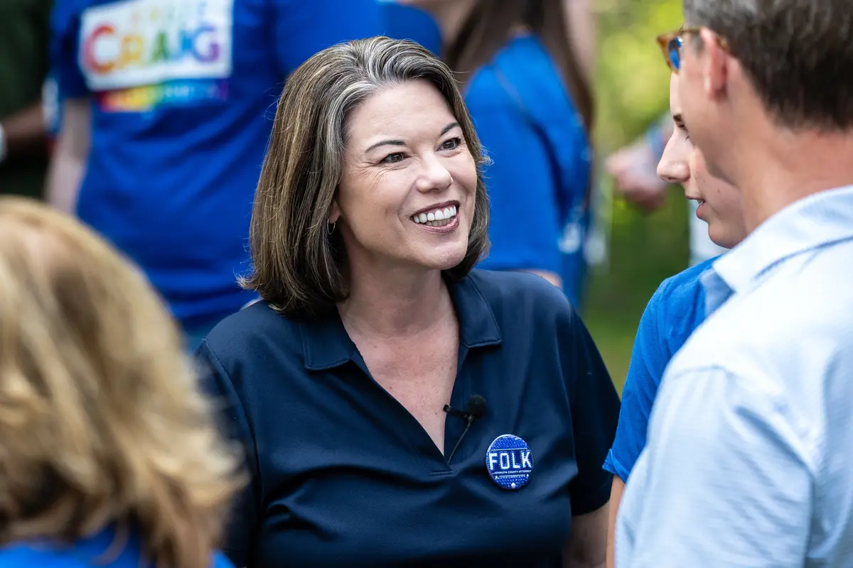 Democratic candidate for U.S. Senate, Rep. Angie Craig (D-Minn.), speaks with supporters during a canvass launch while campaigning in St. Louis Park, Minn., on Aug. 9, 2026. (Tom Baker/Getty Images)
