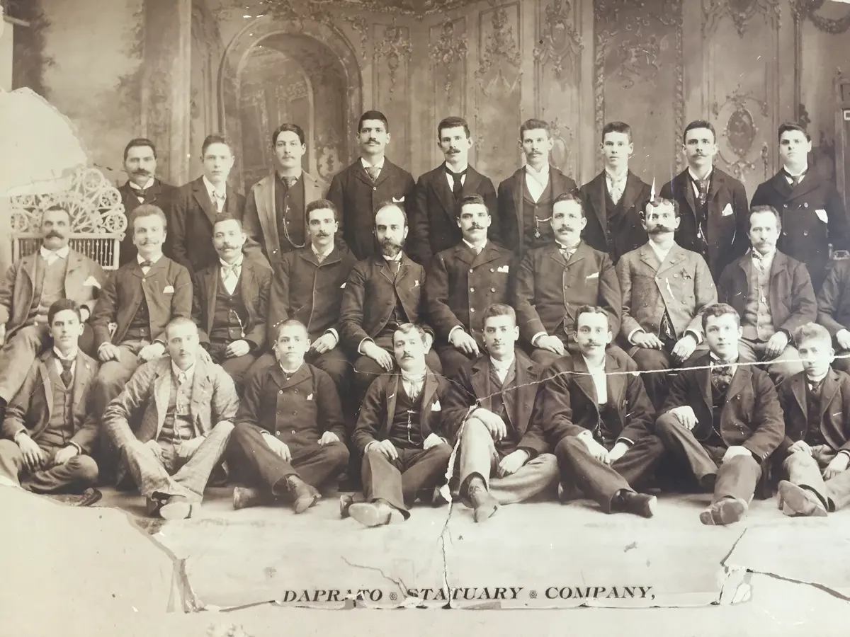 Daprato Statuary Company employees in 1903 with John E. Rigali seated (center right) in the middle row. (<a class="new" title="User:Ike Beard (page does not exist)" href="https://commons.wikimedia.org/wiki/File:Daprato_Statuary_1903.jpg">Ike Beard</a>/<a title="Category:CC-BY-SA-4.0" href="https://commons.wikimedia.org/wiki/Category:CC-BY-SA-4.0">CC-BY-SA-4.0</a>)