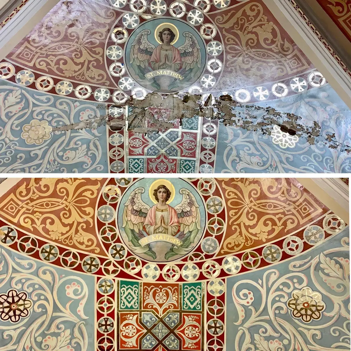 Water damage restoration at St Michael’s in Old Town, Chicago. (Courtesy of Daprato Rigali Studios)