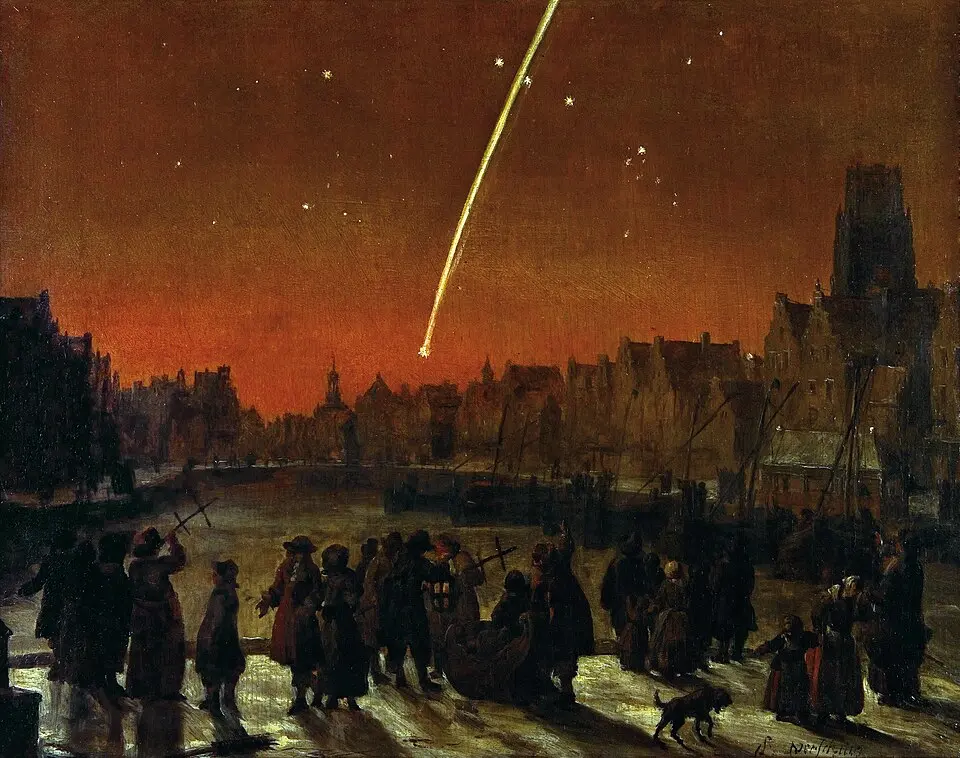 "The Great Comet of 1680 over Rotterdam," 1680, by Lieve Verschuier. Museum Rotterdam, Rotterdam, The Netherlands. (Public Domain)