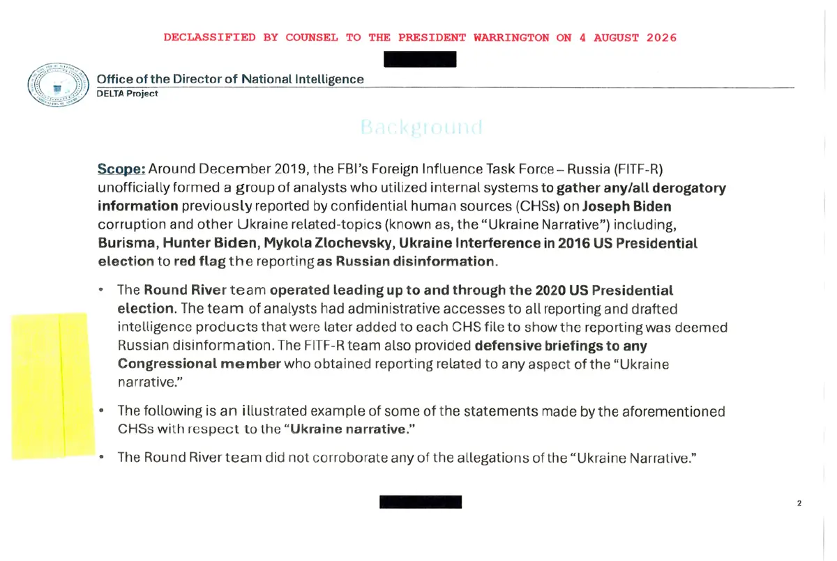 The White House Transparency Task Force released documents related to "Round River," including a memo from the Director of National Intelligence. (Courtesy of the White House)