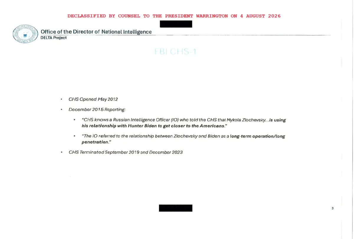 Documents related to "Round River" included a memo from the Director of National Intelligence. (Courtesy of the White House)