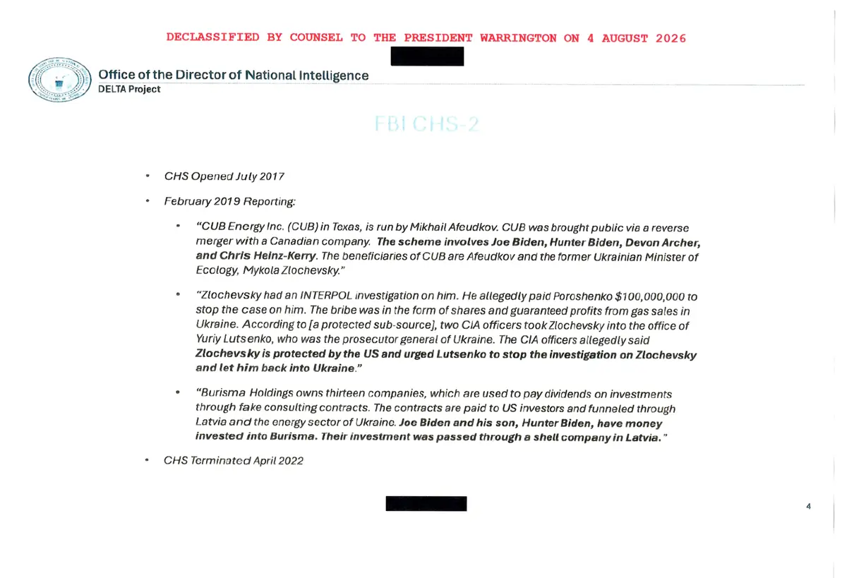 A memo from the Director of National Intelligence. (Courtesy: White House)