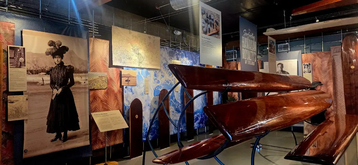 An exhibit at the California Surf Museum in Oceanside shows visitors what early surfing would have been like. (Photo courtesy of Jim Farber)