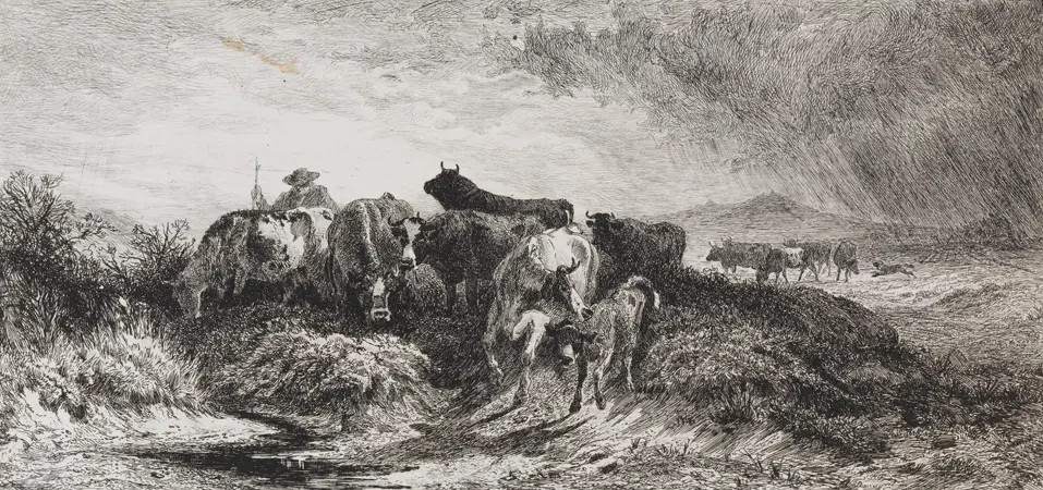 "Return of the Herd," 1875, by Peter Moran. Etching. Pennsylvania Academy of the Fine Arts. (Public Domain)