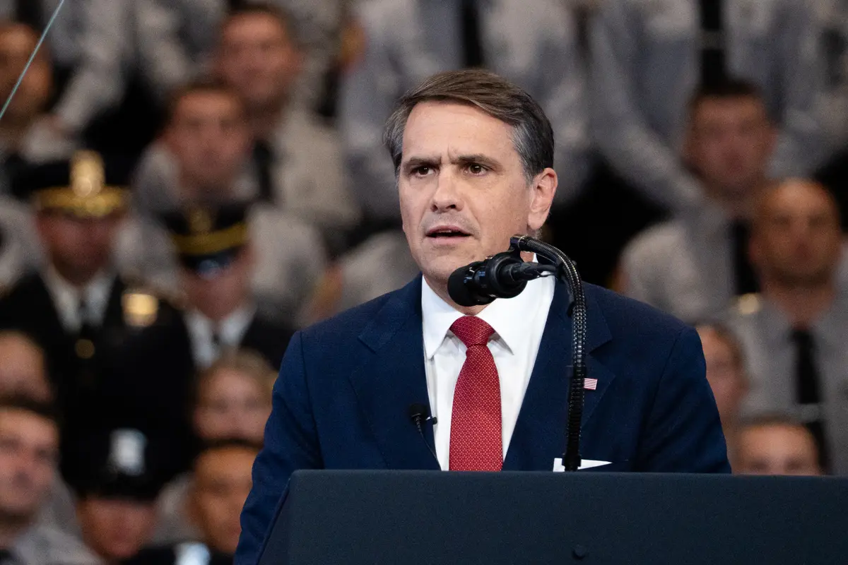 Attorney General Todd Blanche speaks at the Nassau County Police Academy training center in Garden City, N.Y., on Aug. 14, 2026. (Samira Bouaou/The Epoch Times)