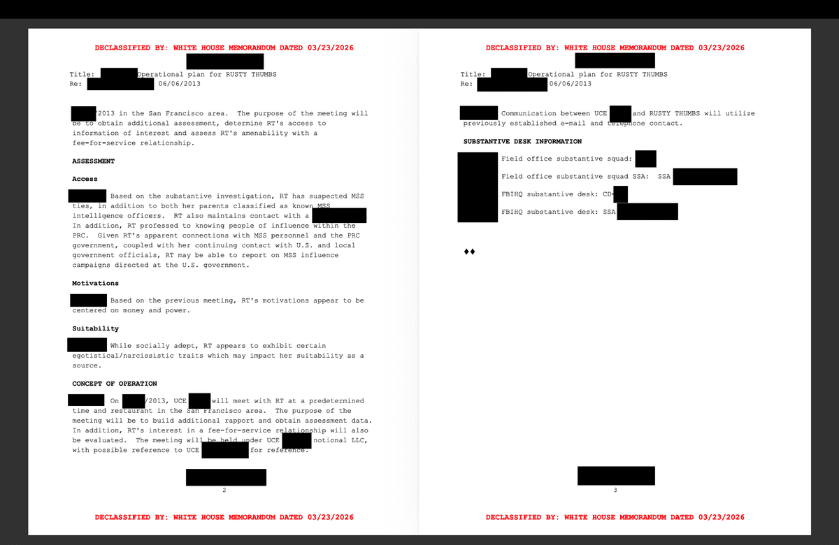 Newly declassified documents released by the White House Government Transparency Task Force on Aug. 17 reveal suspected Chinese spy Christine Fang's and her parents' ties to the Chinese Communist Party's Ministry of State Security, the regime's top intelligence agency. (Courtesy of the White House)