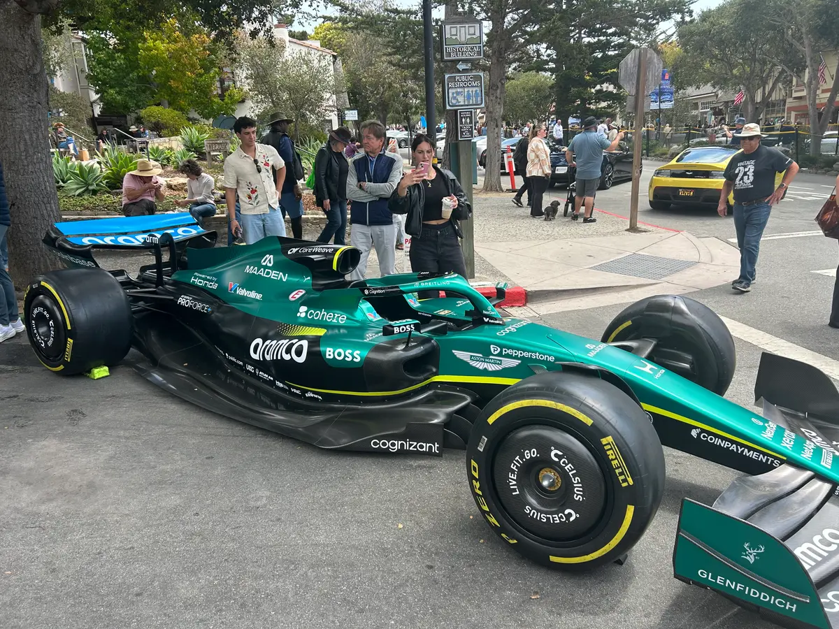 An Aston Martin race car at the “Astons on the Avenue” event in Carmel-by-the-Sea, Calif., on Aug. 12, 2026. (Dylan Morgan/The Epoch Times)