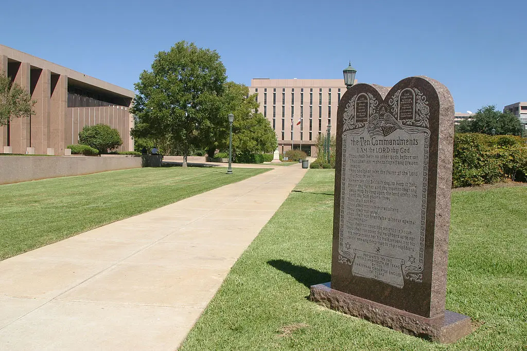 The Ten Commandments Monument displayed at the Texas State Capitol in Austin, Texas. Oct. 15, 2004. (Jana Birchum/Getty Images)