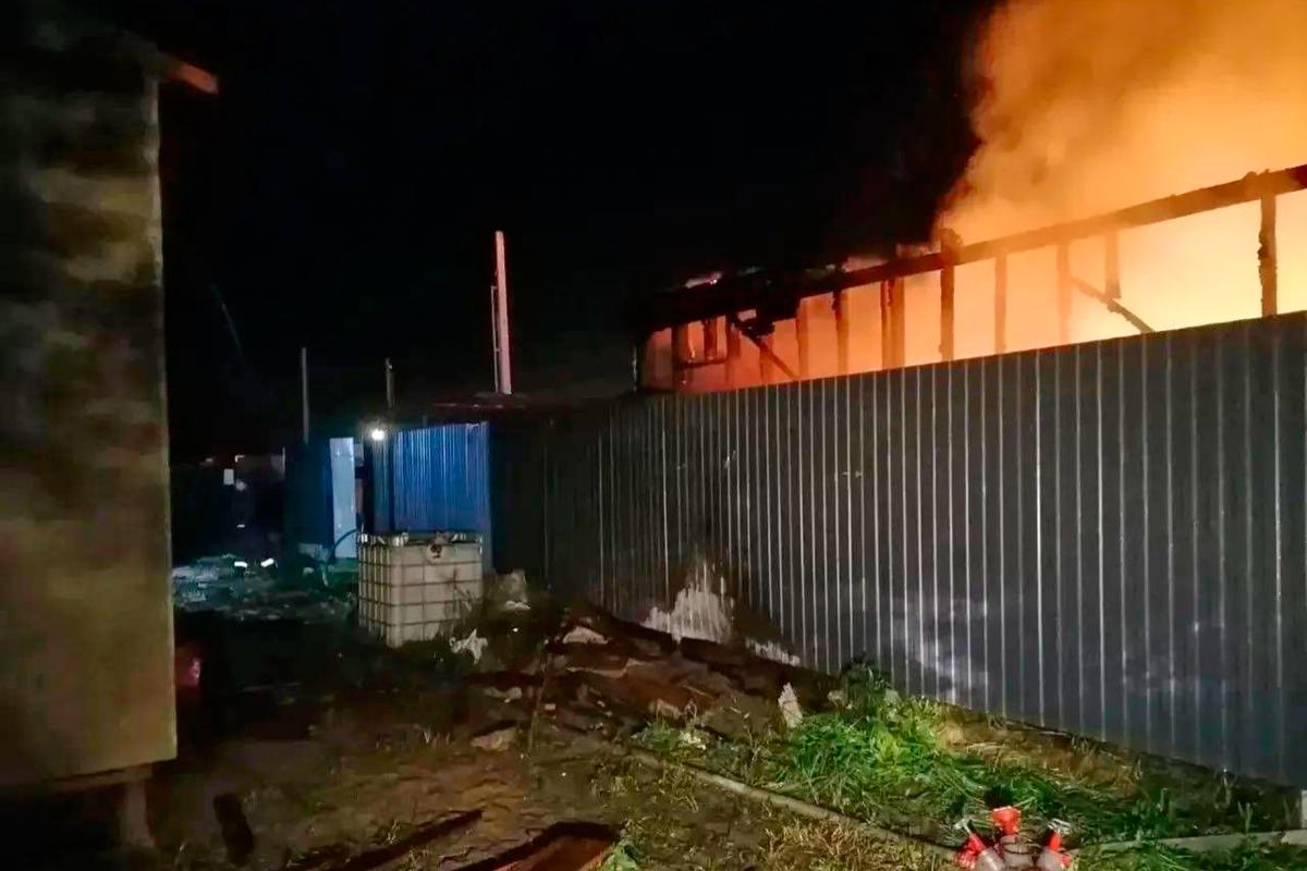 In this photo provided by Moscow Region Governor Andrei Vorobyov's official Telegram channel, flame and smoke rise from a construction site after a Ukrainian drone attack in an undisclosed area in the Moscow region, Russia, on Aug. 18, 2026. (Moscow Region Governor Andrei Vorobyov's office via AP)