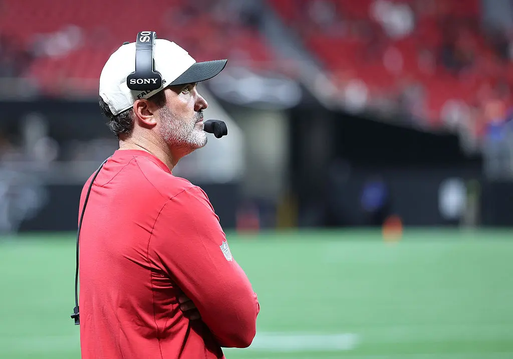 Head coach Kevin Stefanski of the Atlanta Falcons looks on during the fourth quarter of an NFL preseason game at Mercedes-Benz Stadium in Atlanta, Ga., on Aug. 14, 2026. (Kevin C. Cox/Getty Images)