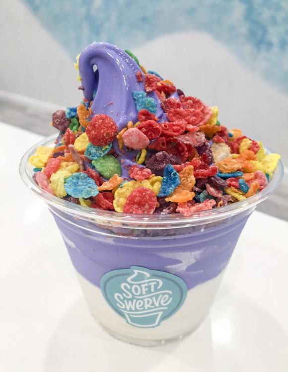 Ube and macapuno coconut soft serve at Soft Swerve. (Annie Wu/The Epoch Times)