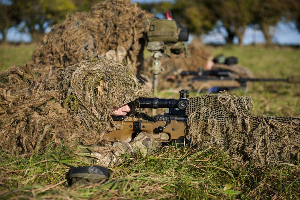 British Army snipers and their spotters conducting live firing on the Salisbury Plain. (UK Ministry of Defence)