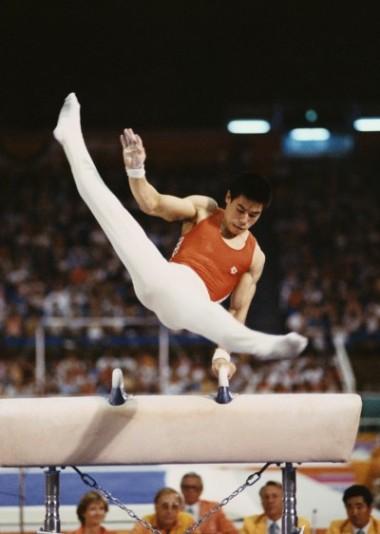 Li Ning during the XXIII Olympic Summer Games at the Edwin W. Pauley Pavilion in Los Angeles, California, on  Aug. 4, 1984. Li won three gold medals, two silvers, and one bronze at the L.A. Olympics. (Trevor Jones/Getty Images)