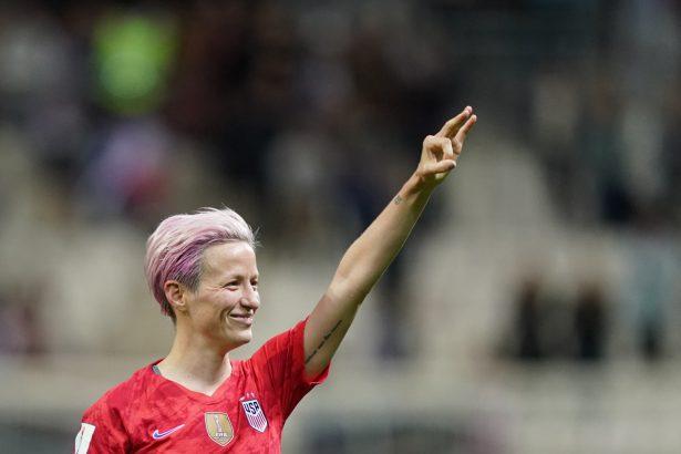 United States' forward Megan Rapinoe celebrate after winning the France 2019 Women's World Cup Group F football match between USA and Thailand, on June 11, 2019. (Lionel Bonaventure/AFP/Getty Images)