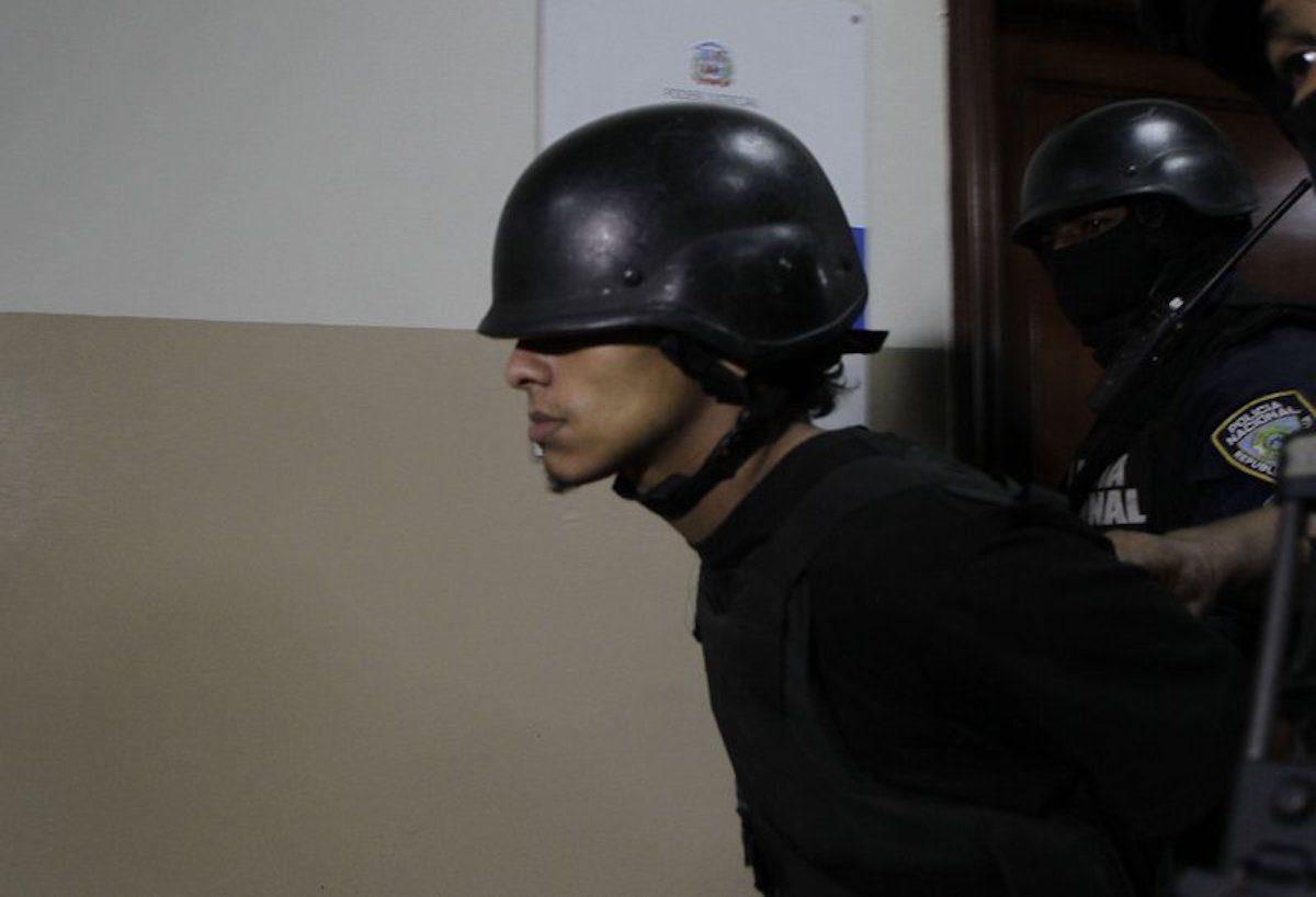 Rolfy Ferreyra Cruz, a suspect in connection with the shooting of former Boston Red Sox slugger David Ortiz, is taken to court by police in Santo Domingo, Dominican Republic, on June 14, 2019. (AP Photo/Roberto Guzman)