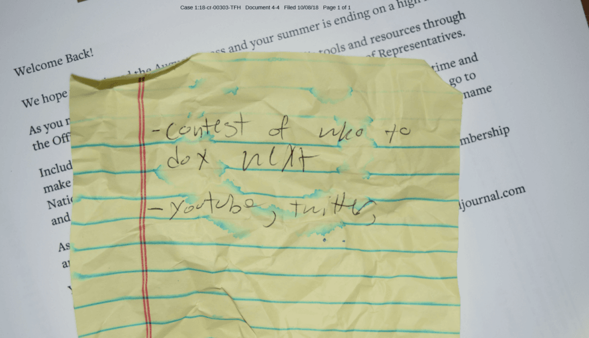 Note found in Jackson Cosko’s apartment. (US District Court)