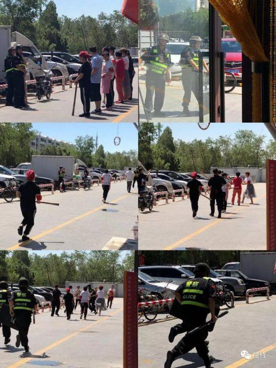 Civilians and policemen are performing a routine anti-terrorist drill in Xinjiang, China on June 2019. (WeChat user "Sang Sang")