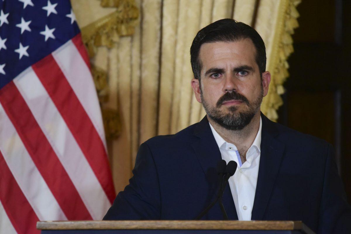 Puerto Rico governor Ricardo Rossello holds a press conference, almost two days after federal authorities arrested the island's former secretary of education and five other people on charges of steering federal money to unqualified, politically connected contractors, in San Juan, Puerto Rico on July 11, 2019. (Carlos Giusti/AP)