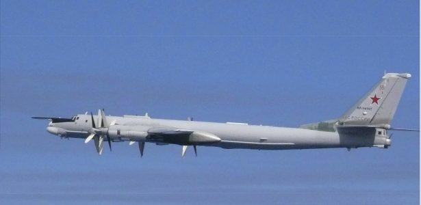 A Russian Tu-95 bomber which South Korea said was flying near the Sea of Japan on July 23, 2019. (Joint Staff, Ministry of Defense via AP)