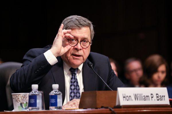 Attorney General Nominee William Barr testifies on the first day of his confirmation hearing in front of the Senate Judiciary Committee at the Capitol in Washington, on Jan. 15, 2019. (Charlotte Cuthbertson/The Epoch Times)