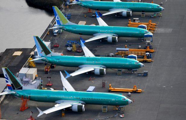 An aerial photo shows Boeing 737 MAX airplanes parked at the Boeing Factory in Renton, Washington on March 21, 2019. (Lindsey Wasson/Reuters)