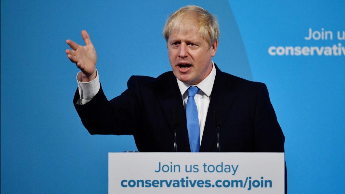 Newly elected British Prime Minister Boris Johnson speaks during the Conservative Leadership announcement at the QEII Centre in London on July 23, 2019. (Jeff J Mitchell/Getty Images)