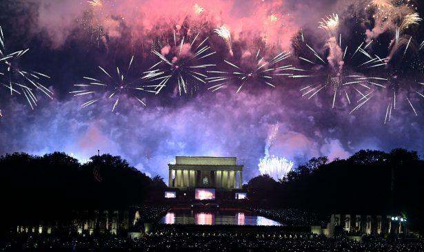 Fireworks explode over the Lincoln Memorial during the Fourth of July celebrations in Washington July 4, 2019. (Andrew Caballero-Reynolds/AFP/Getty Images)