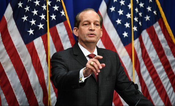 Labor Secretary Alexander Acosta holds a press conference at the Department of Labor in Washington on July 10, 2019. (Brendon Smialowski/AFP/Getty Images)