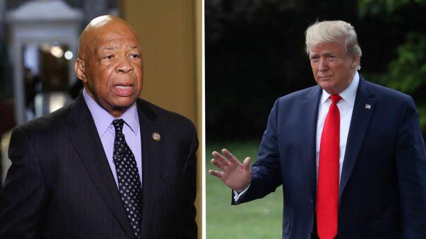 (L)-Rep. Elijah Cummings (D-Md.) speaks to the media on May 17, 2017, in Washington. (Mark Wilson/Getty Images) (R)-President Donald Trump gestures to the media before departing from the White House on July 24, 2019. (Mark Wilson/Getty Images)