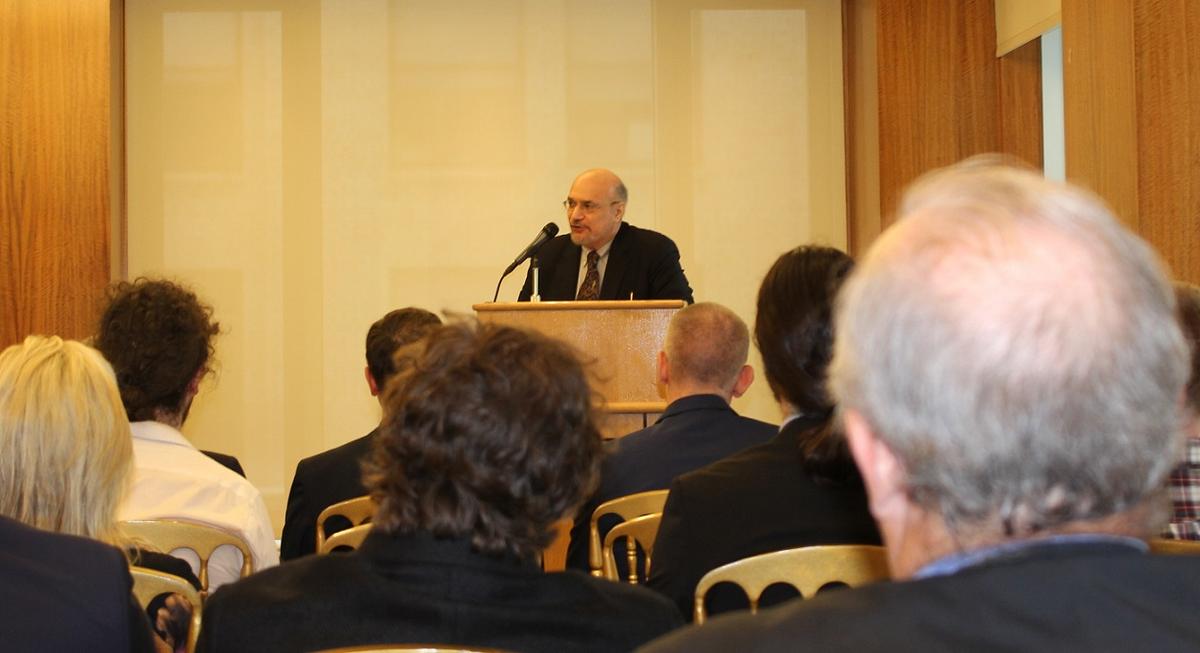 Joseph S. Salemi speaking at the symposium for the Society of Classical Poets. (Ivan Pentchoukov)