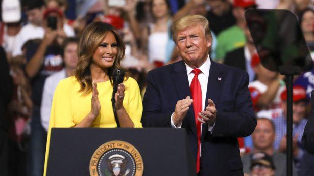 First Lady Melania Trump and President Donald Trump at Trump’s 2020 re-election event in Orlando, Fla., on June 18, 2019. (Charlotte Cuthbertson/The Epoch Times)