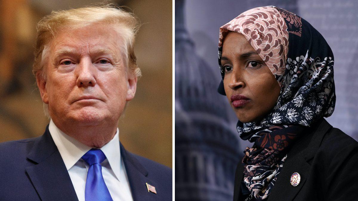 (L) President Donald Trump (Tom Brenner/Getty Images); Rep. Ilhan Omar (D-MN). (Alex Wong/Getty Images)