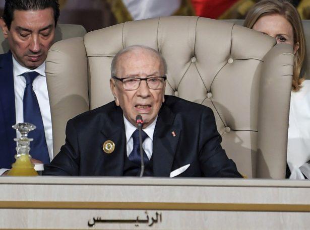  Tunisian President Beji Caid Essebsi chairs the opening session of the 30th Arab Summit in Tunis, Tunisia, on March 31, 2019. (Fethi Belaid/Pool Photo via AP)