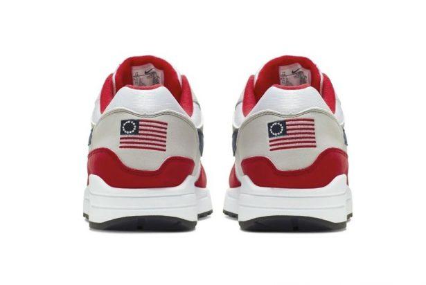 This undated product image shows Nike Air Max 1 Quick Strike Fourth of July shoes that have a U.S. flag with the Betsy Ross design on them. (AP Photo)