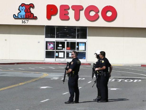 Police stand watch at the scene of a shooting at the Tanforan Mall in San Bruno, Calif., on July 2, 2019. (Stephanie Mullen/AP Photo)