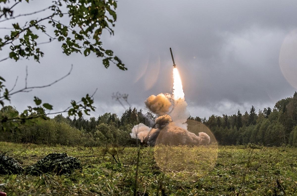 This undated file photo provided Sept. 19, 2017, by Russian Defense Ministry official web site shows a Russian Iskander-K missile launched during a military exercise at a training ground at the Luzhsky Range, near St. Petersburg, Russia. (Russian Defense Ministry Press Service via AP/File)