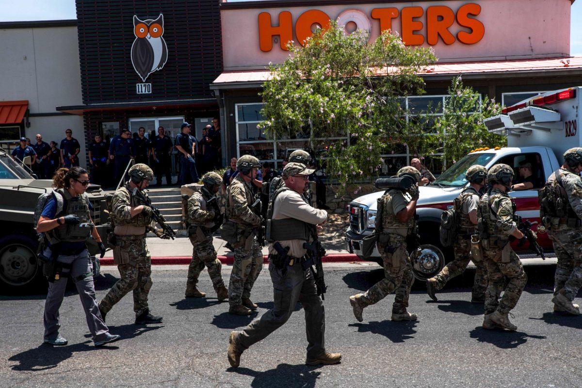 Law enforcement agencies respond to an active shooter at a Wal-Mart near Cielo Vista Mall in El Paso, Texas, on Aug. 3, 2019. (Joel Angel Juarez/AFP/Getty Images)